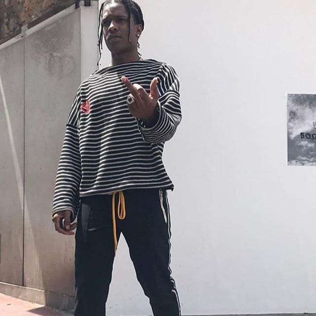 The sweatshirt and the striped black-and-white A$AP Rocky on his account Instagram