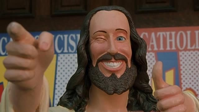 The statue (small size) the buddy Christ that makes a nod in the movie Dogma