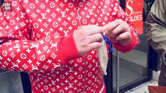 The jacket, Louis Vuitton x Supreme red CaminoTV in his  video