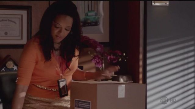 The orange vest of Maria LaGuerta (Lauren Luna Velez) in Dexter
