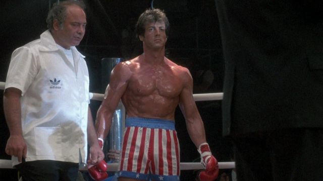 The boxing shorts in the colours of the United States worn by Rocky Balboa (Sylvester Stallone) in Rocky IV