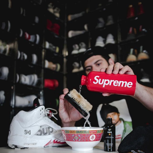 The Jordan 5 Retro Supreme white shown by Qias Omar on his Instagram