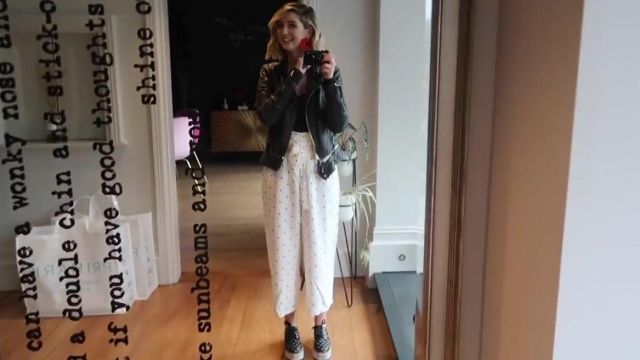 The trouser white polka dot black, Zoella (Zoe Suggested) in his video "We've all gone crazy & evening wind down"
