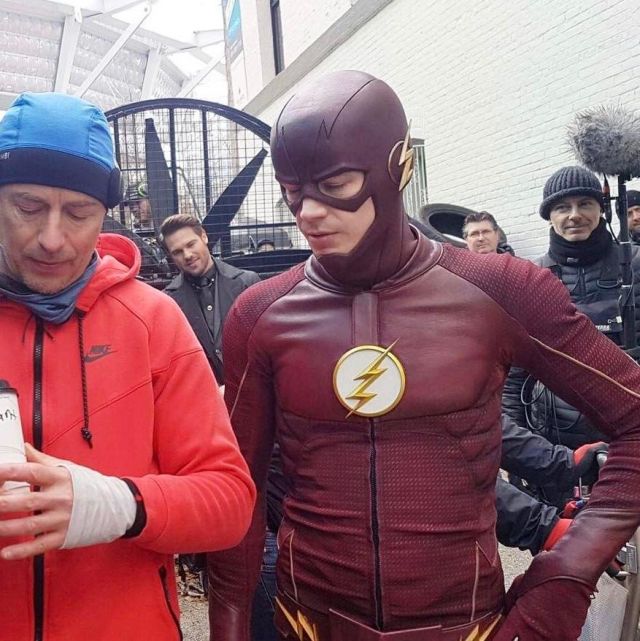 The costume of Barry Allen/The Flash worn by Grant Gustin on his account Instagram
