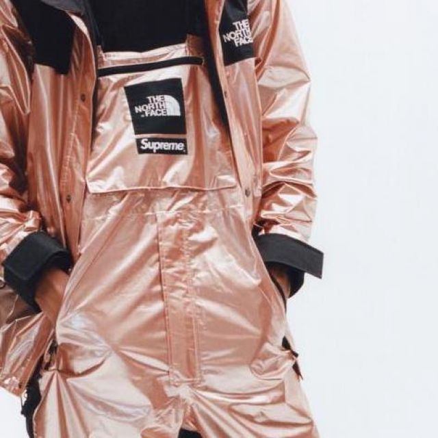 The overalls Supreme The North Face metallic pink Game on his account Instagram