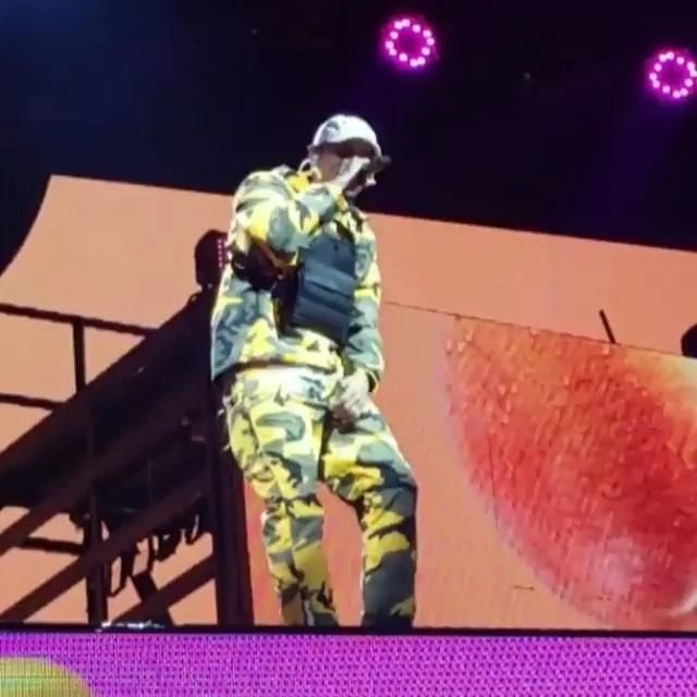 Pantalones de camuflaje supremos usados en el escenario por Chris Brown (foto de Instagram)