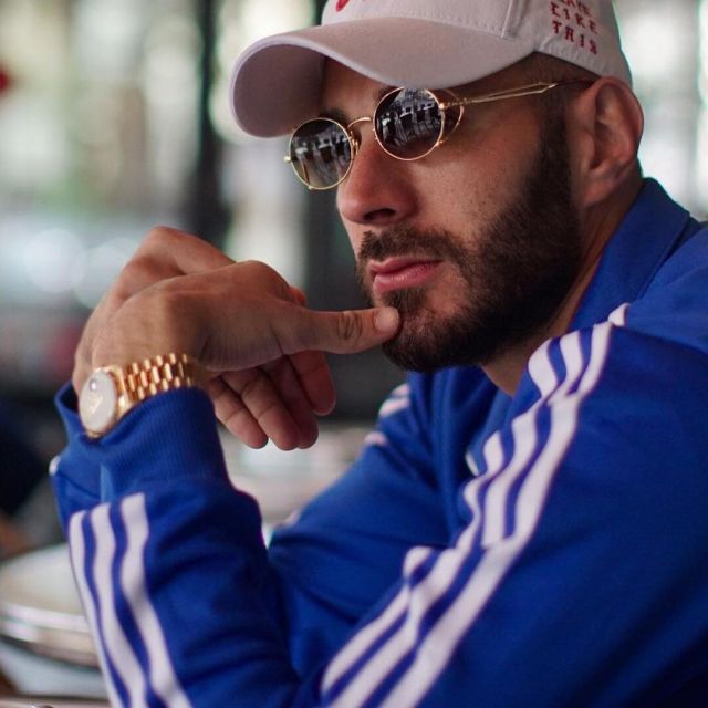 Jacket Adidas Originals blue Karim Benzema on his account Instagram |  Spotern