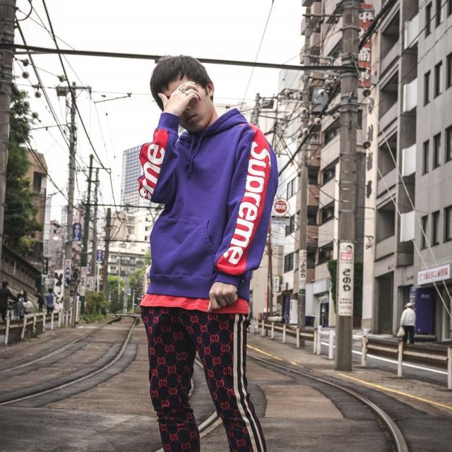 supreme blue red hoodie