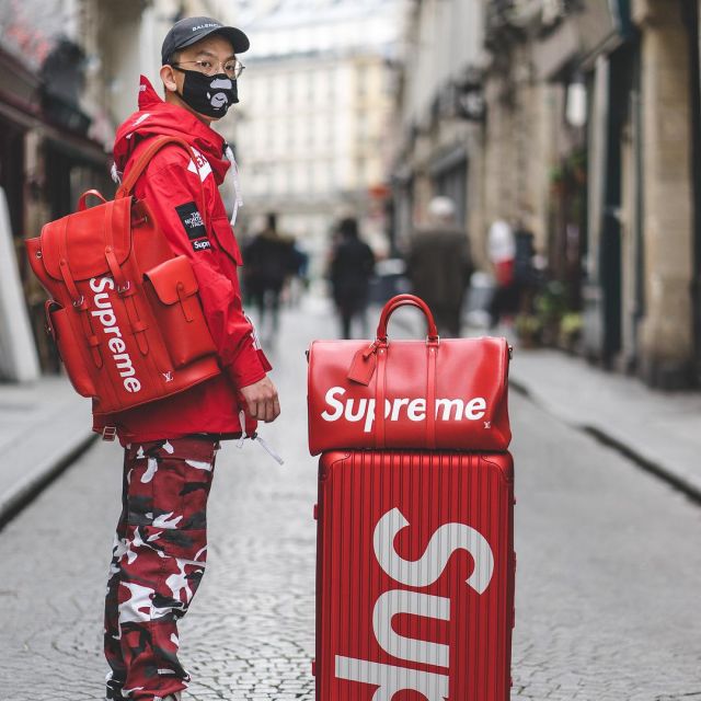 supreme red camo pants