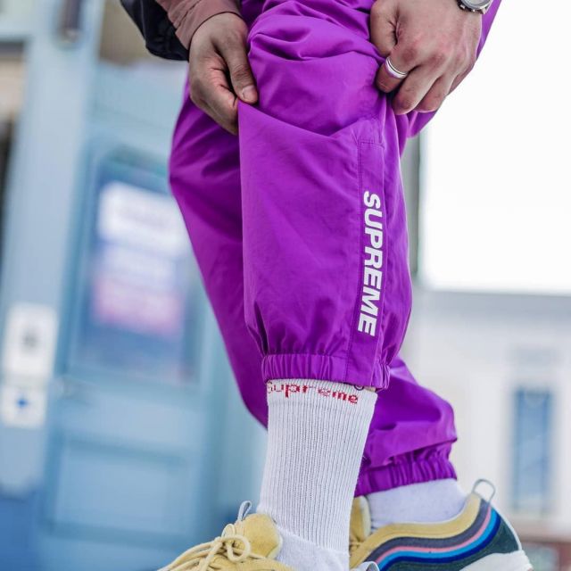 purple supreme pants