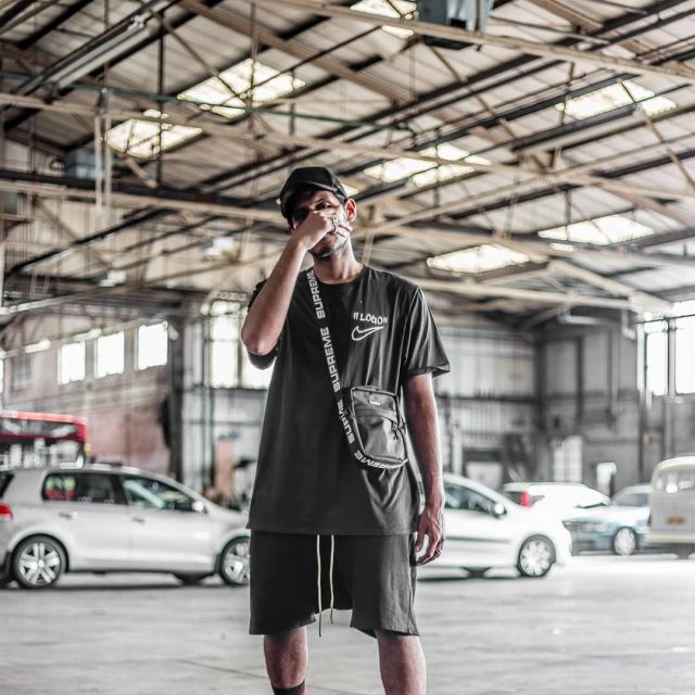 The bag Supreme box logo that is on the influencer Nav Khuttan on his Instagram