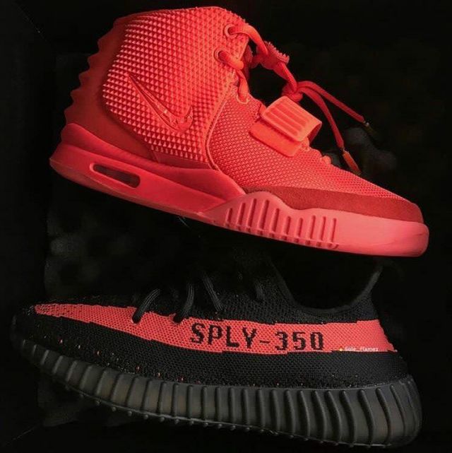 The Yeezy Boost 350 V2 black and red on the account Instagram @yeezyboosts