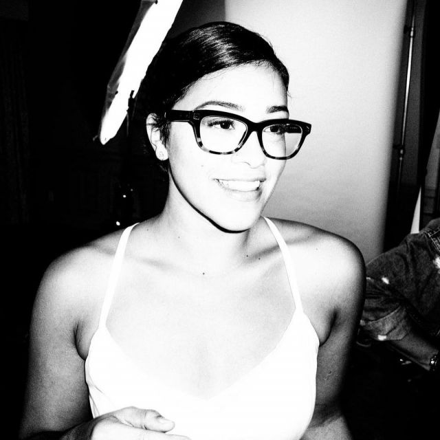 Glasses views Persol worn by Gina Rodriguez on her photo to blackand