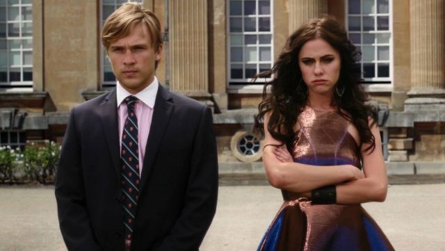 Pink metalic skater dress worn by Princess Eleanor (Alexandra Park) as seen in The Royals S01E02