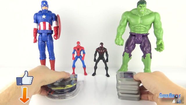 The minifigure of Captain america in the youtube video 11 Hand Spinner Super Hero Fidget Finger Rare Captain America Iron Man SpiderMan Toy Toy