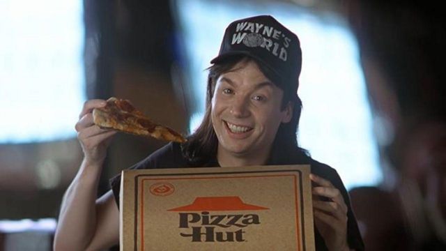 The pizzas at the Pizza Hut in Wayne's world