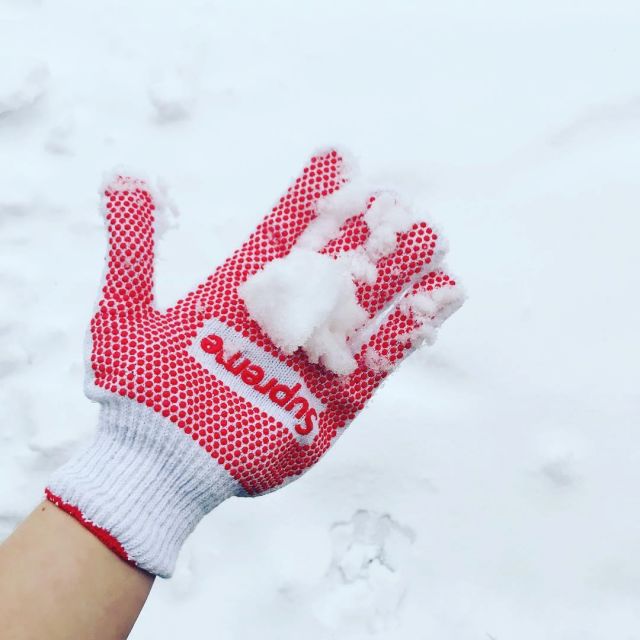 Gardening gloves red Supreme the youtubeur Vladislav Kirillov on his account instagram