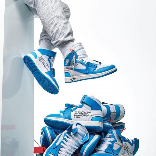The sneakers blue and white Nike Air Jordan 1 x Off White UNC Anil ...