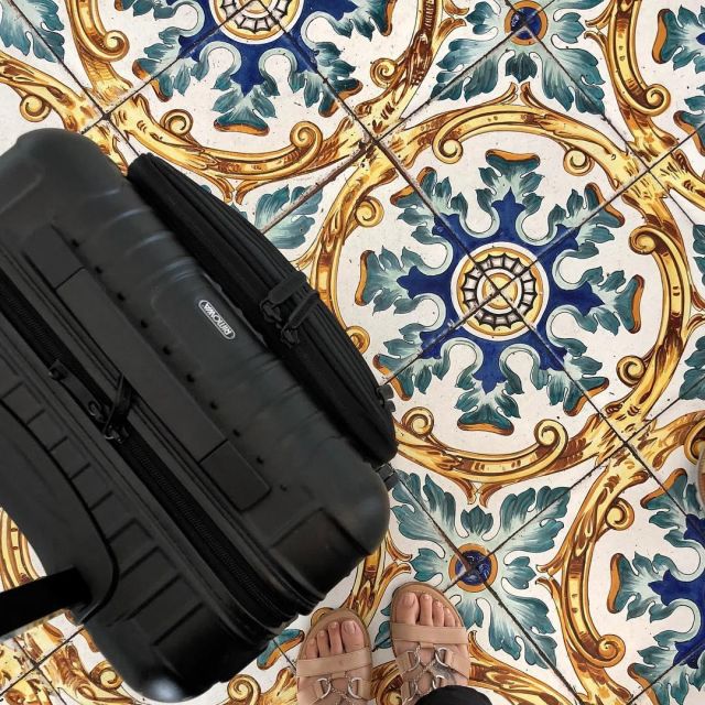 The black case Rimowa wheels on the account Instagram of Lily Collins