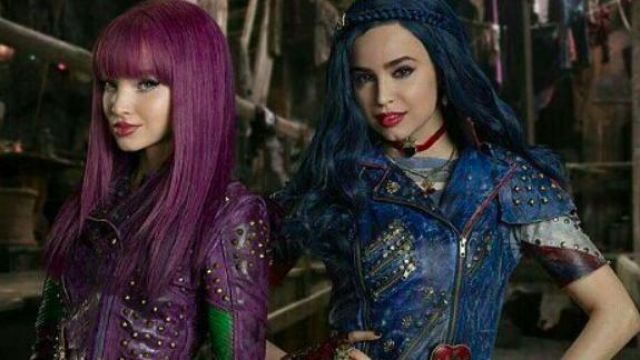 Blue leather jacket worn by Evie's (Sofia Carson) as seen in Descendants 2