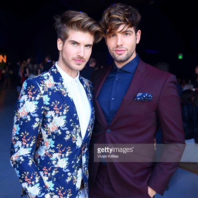 The blue jacket with flowers worn by Joey Graceffa on his account Instagram