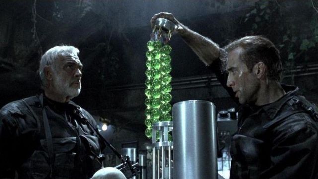 The green beads containing the poison-irritating gas, VX, handled with care by the Dr. Stanley Goodspeed (Nicolas Cage) in The Rock