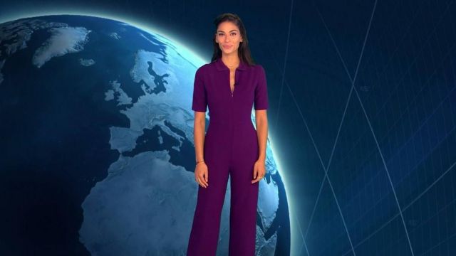 La combinaison pantalon jumpsuit violette de Tatiana Silva dans La météo de TF1