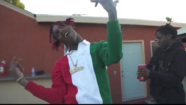 Supreme Rugby polo red white green worn by Famous Dex as seen in his music video With Yo B!tch