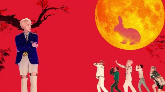 Gucci Navy blazer jacket worn by Jin in BTS (방탄소년단) 'IDOL' Official MV