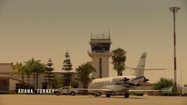 Gulfstream G200 OE-HAS aircraft in Essaouira Mogador airport in Morocco as seen in Tom Clancy's Jack Ryan S01E06