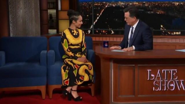 Valentino dress worn by Ruth Negga as seen in The Late Show with Stephen Colbert