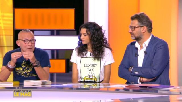 Le t-shirt luxury tax de Laurianne Melierre dans L'Info du vrai du 17/09/2018
