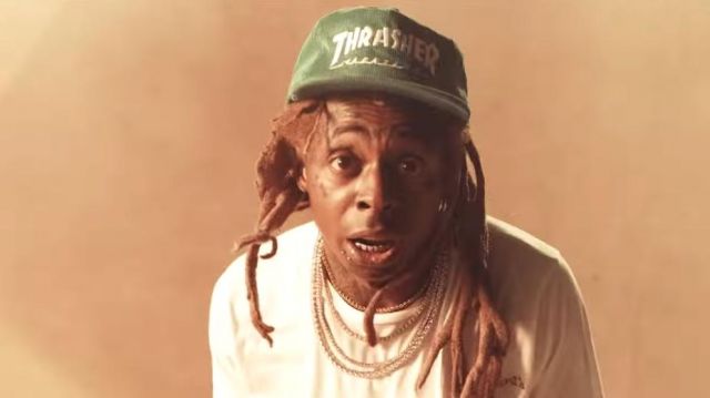 The green cap Thrasher Magazine Lil Wayne in the Pistol On My Side (P. O. M. S) Swizz Beatz