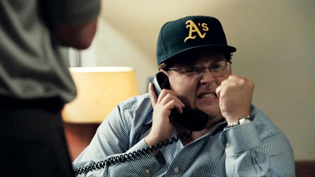 The green cap A's and the Oakland Athletics of Peter Brand (Jonah Hill) in  The Strategist