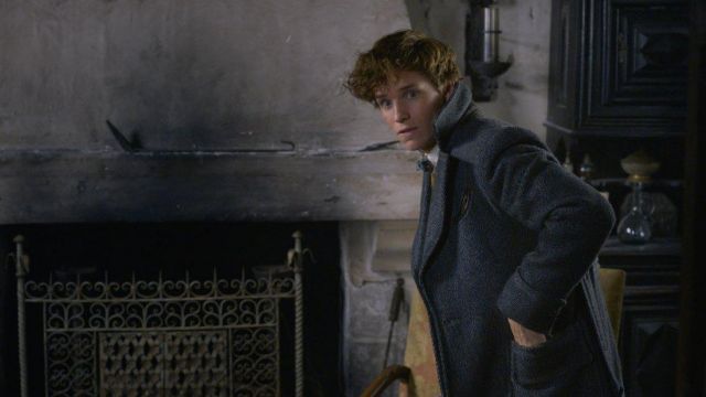 Manteau gris porté par Newt Scamander (Eddie Redmayne) comme on le voit dans les animaux Fantastiques: Les Crimes de Grindelwald