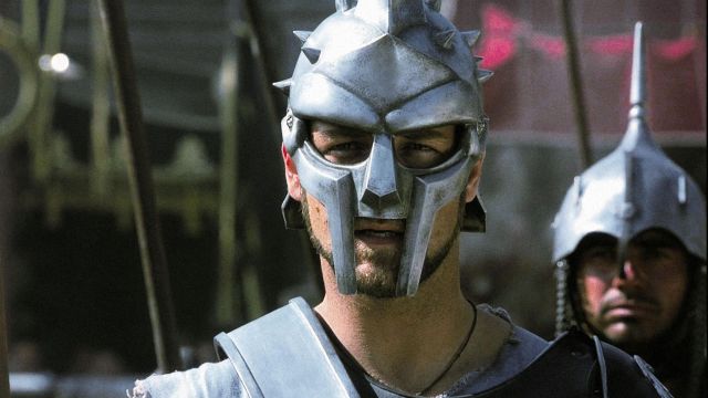 The replica Gladiator helmets worn by Maximus (Russell Crowe) in Gladiator