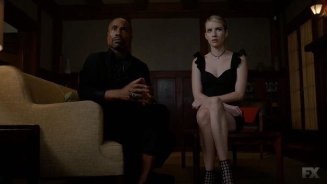 Ankle boots with heels, perforated Jimmy Choo worn by Madison Montgomery (Emma Roberts) in American Horror Story S08E06