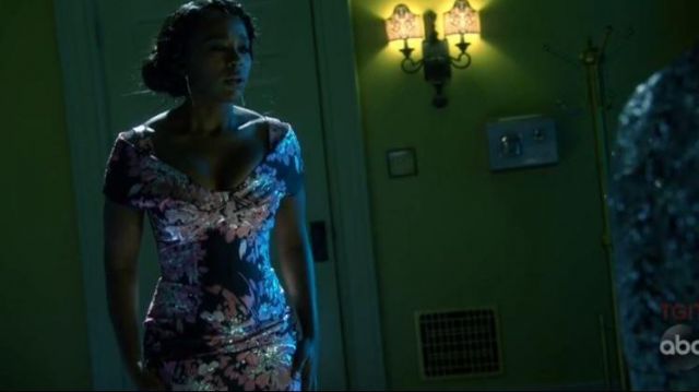 Dolce & Gabbana Floral Off the shoulder Dress worn by Michaela (Aja Naomi King) as seen in How to get away with Murder S05E02