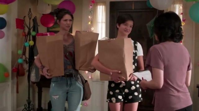 Forever 21 Daisy Print Overall Crop Top worn by Andi Mack Peyton Elizabeth Lee in Andi Mack S03E02 Spotern