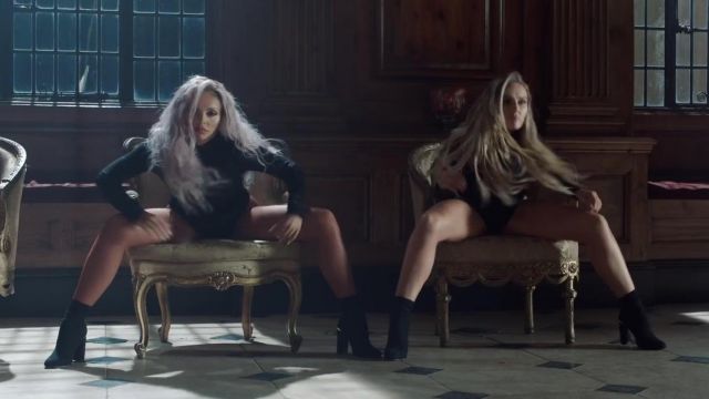 Black ankle boots of Little Mix in the music video "Woman Like Me" ft. Nicki Minaj