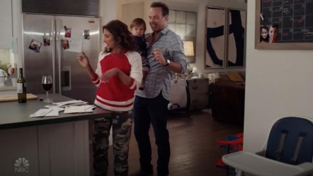 Aqua Cashmere Color-Block Raglan Cashmere Sweater worn by Emet (Sarayu Blue) as seen in I Feel Bad S01E06
