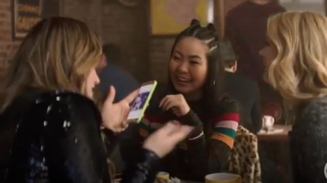 Urban Outfitters Sparkle Rainbow Striped Jumper worn by Lynn Lieser (Nicole Kang) as seen in YOU (S01E09)