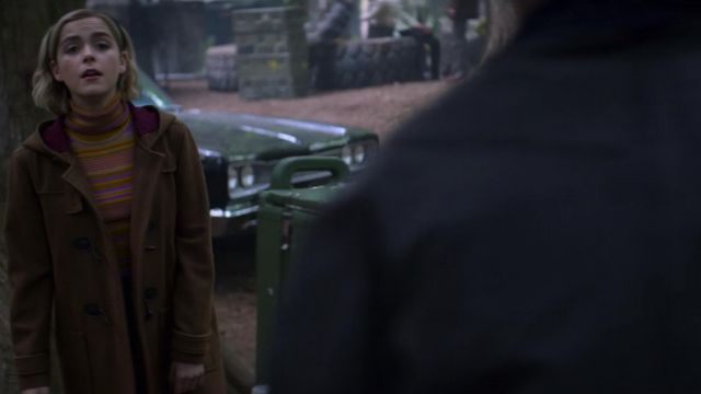 Sabrina Spellman's (Kiernan Shipka) brown hooded pea coat as seen in The Chilling Adventures of Sabrina S01E08