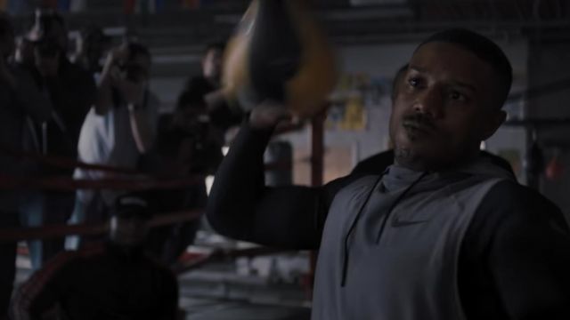 Black and Grey Nike Hoodie worn by Adonis Johnson (Michael B. Jordan) as seen in Creed II