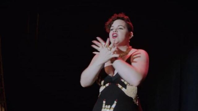 sequin dress with hands worn by Heather Chandler (Melanie Field) in Heathers S1E3