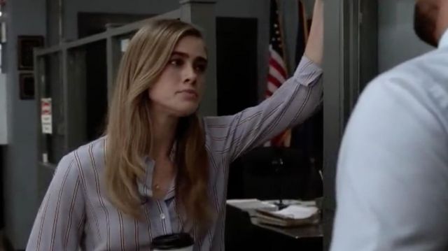Silk Button-Front Blouse worn by Michaela Stone (Melissa Roxburgh) in Manifest (S01E07)