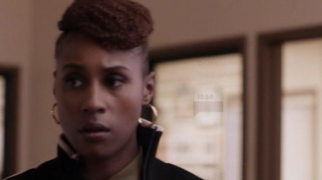 Striped stretch knit track jacket worn by Issa Dee (Issa Rae) in Insecure (S03E01)