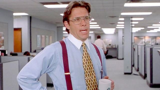 Printed Yellow Tie worn by Bill Lumbergh (Gary Cole) as seen in Office  Space | Spotern