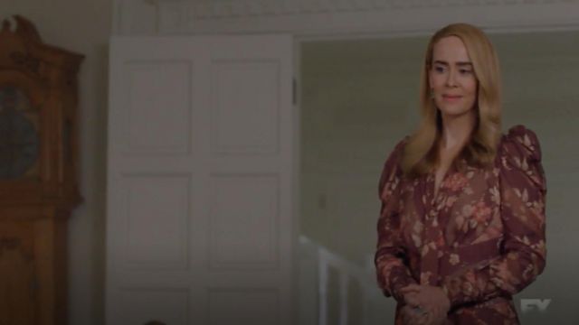 The dress brown floral Zimmermann worn by Lana Winters (Sarah Paulson) in American Horror Story S08E10