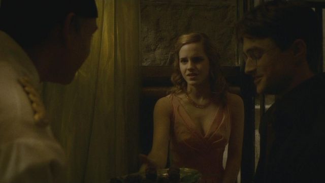Hermione Granger's (Emma Watson) pink dress at Slughorn's party as seen in Harry Potter and the Half-Blood Prince
